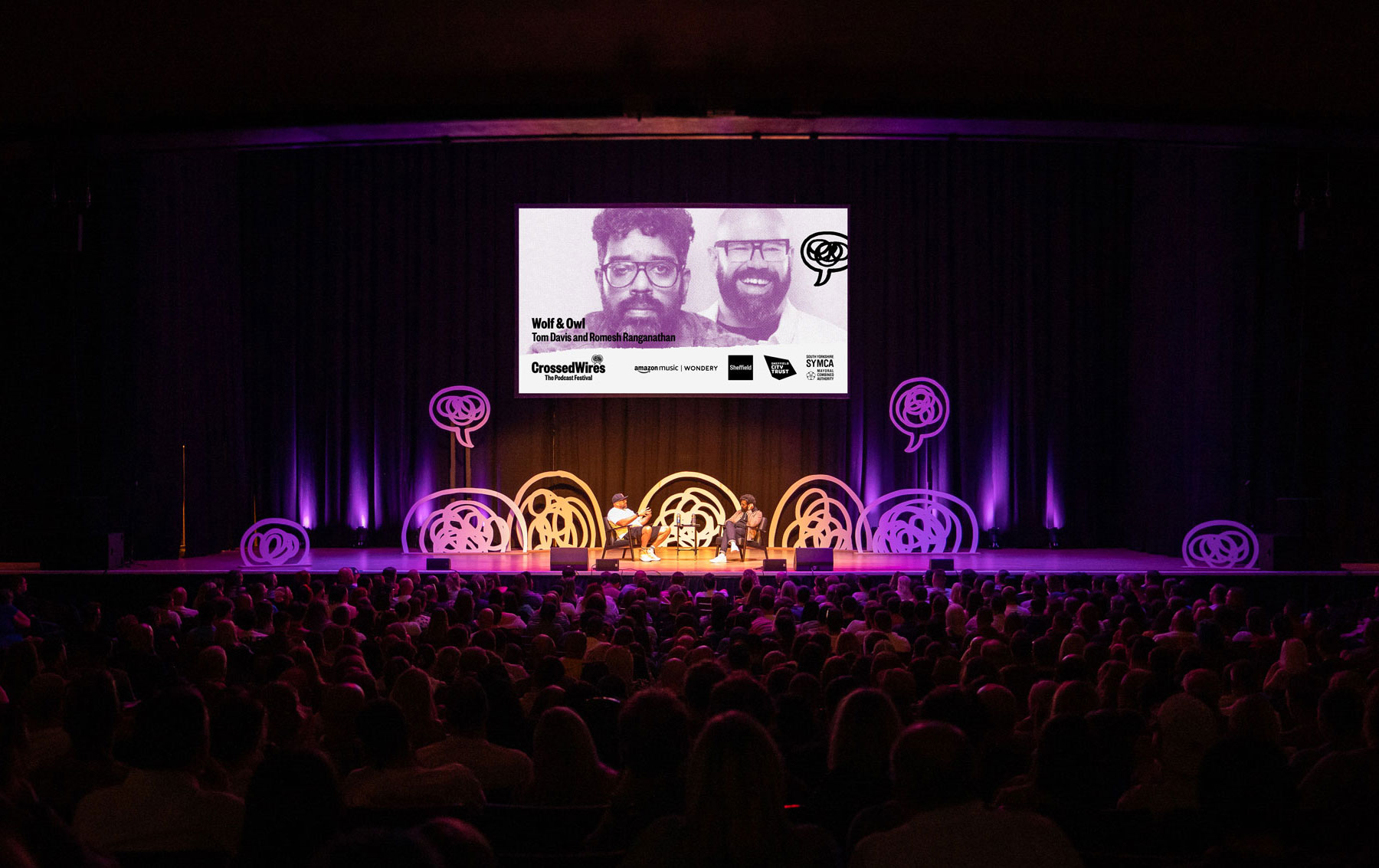Crossed Wires 2024 event, Romesh Ranganathan and Tom Davis, Wolf and Owl podcast